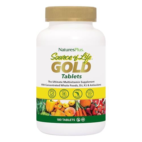 Natures Plus Source of Life Gold Multivitamin - 180 Tablets - with Vitamins D3 &amp; B12 - Blood, Bone &amp; Immune Support - Vegetarian &amp; Gluten Free - 60 Servings
