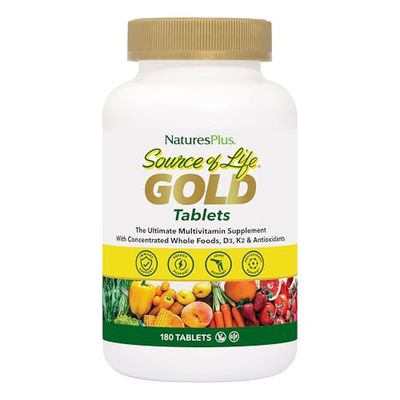 Natures Plus Source of Life Gold Multivitamin - 180 Tablets - with Vitamins D3 &amp; B12 - Blood, Bone &amp; Immune Support - Vegetarian &amp; Gluten Free - 60 Servings