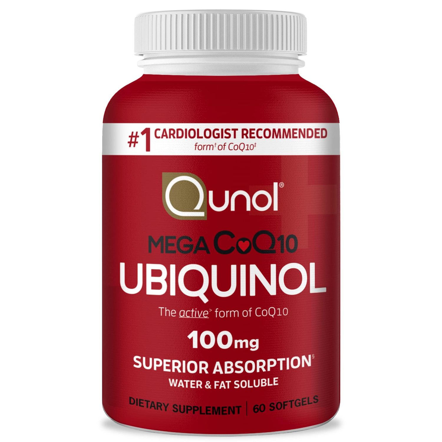 Qunol Ubiquinol CoQ10 100mg Softgels, Qunol Mega Ubiquinol 100mg - Superior Absorption - Active form of Coenzyme Q10 for Heart Health - 2 Month Supply - 60 Count