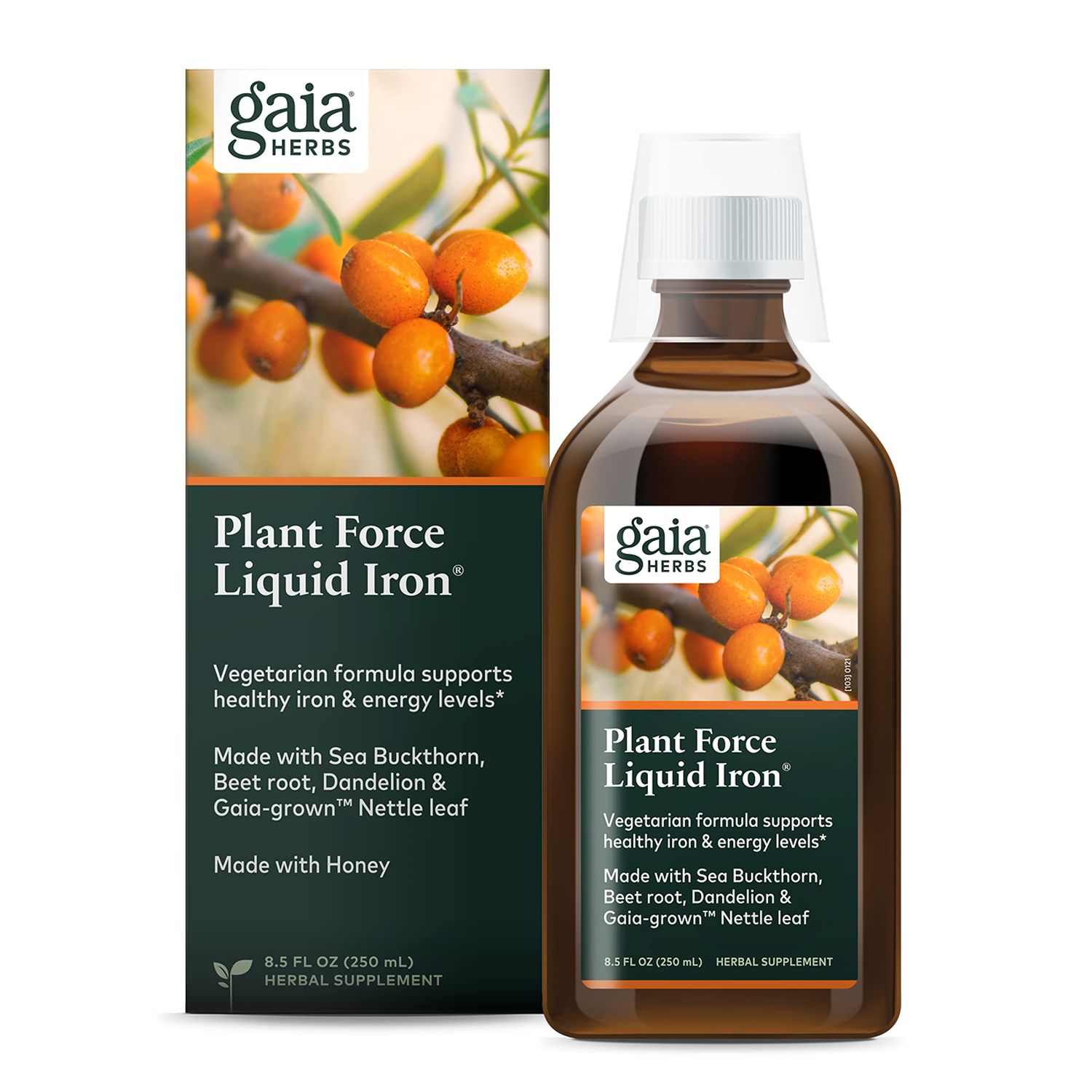 Gaia Herbs Plant Force Liquid Iron - Vegetarian Iron Supplement to Help Maintain Healthy Iron &amp; Energy Levels - with Star Anise, Sea Buckthorn, Beet Root, Dandelion &amp; Nettle - 8.5 Fl Oz (25 Servings)