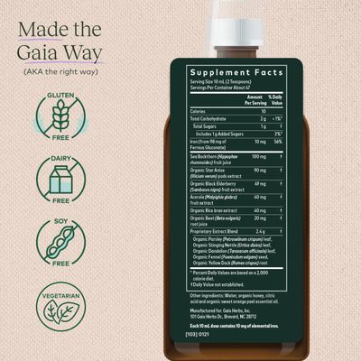 Gaia Herbs Plant Force Liquid Iron - Vegetarian Iron Supplement to Help Maintain Healthy Iron &amp; Energy Levels - with Star Anise, Sea Buckthorn, Beet Root, Dandelion &amp; Nettle - 8.5 Fl Oz (25 Servings)
