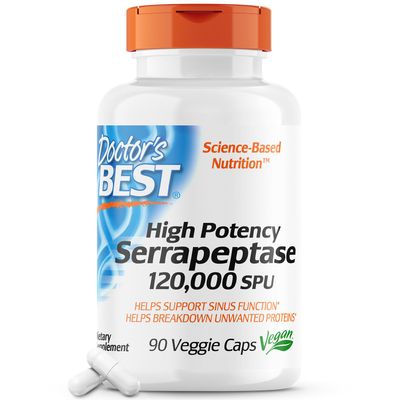 Doctor&#39;s Best High Potency Serrapeptase, Supports Healthy Sinuses and a Healthy Immune System, Non-GMO, Gluten Free, Vegan, 120,000 SPU, 90 Count