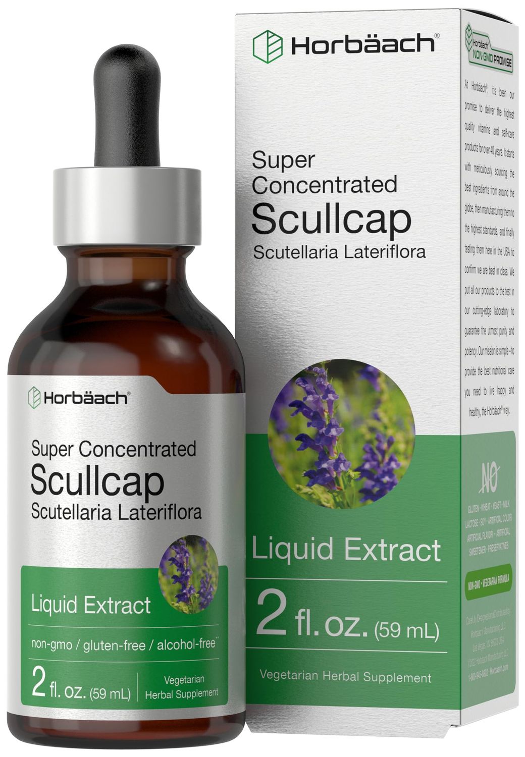 Horbach Scullcap Herb Liquid Extract | 2 fl oz Tincture | Super Concentrated | Alcohol Free, Vegetarian, Non-GMO, Gluten Free Skullcap Supplement