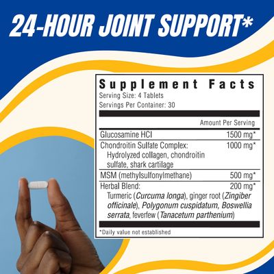 Glucoflex Glucosamine &amp; Chondroitin Sulfate with MSM, 24 Hour Joint Support, Healthy Bones, Supports Healthy Mobility, 30 Servings, 120 Count