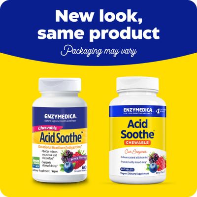 Enzymedica, Acid Soothe Chewable, Promotes Relief from Heartburn and Indigestion While Helping to Strengthen the Stomach Lining, Vegan, Non-GMO, 60 Tablets (60 Servings)