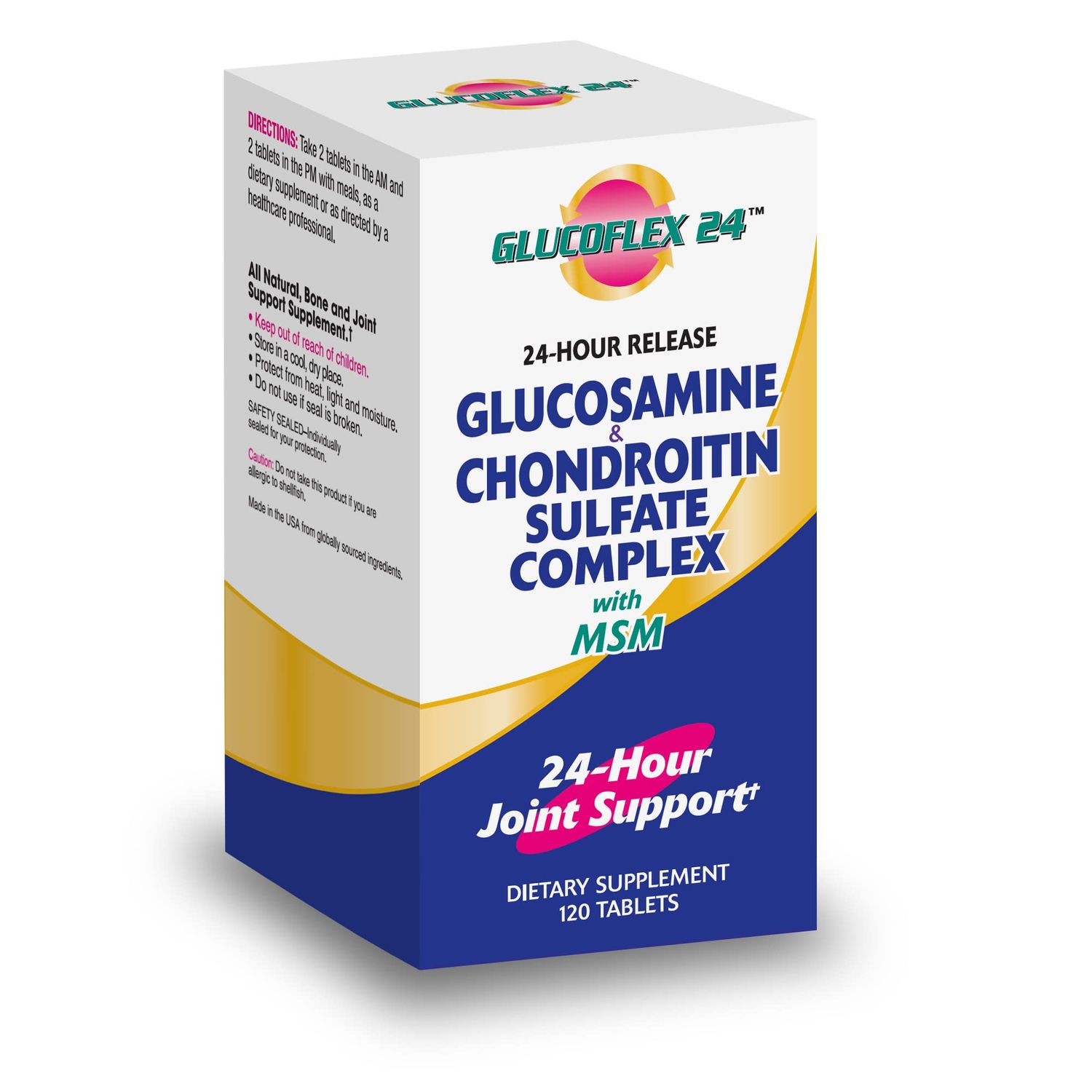 Glucoflex Glucosamine &amp; Chondroitin Sulfate with MSM, 24 Hour Joint Support, Healthy Bones, Supports Healthy Mobility, 30 Servings, 120 Count