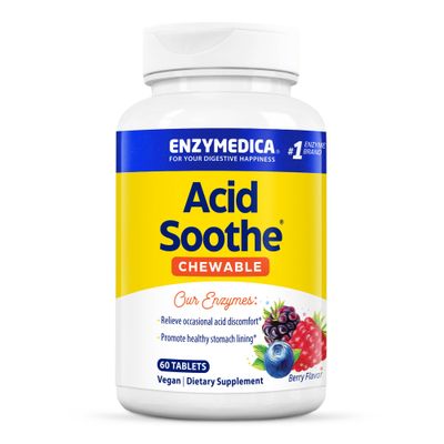 Enzymedica, Acid Soothe Chewable, Promotes Relief from Heartburn and Indigestion While Helping to Strengthen the Stomach Lining, Vegan, Non-GMO, 60 Tablets (60 Servings)