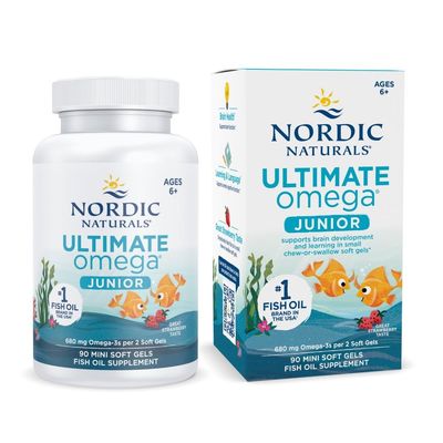 Nordic Naturals Ultimate Omega Jr., Strawberry - 90 Mini Soft Gels - 680 Total Omega-3s with EPA &amp; DHA - Brain Health, Mood, Learning - Non-GMO - 45 Servings