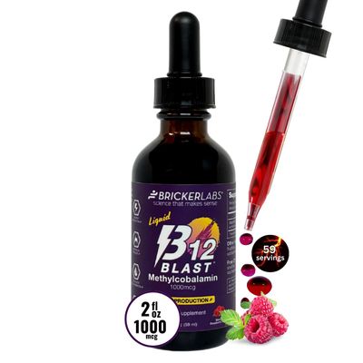 Bricker Labs B12 Blast Methylcobalamin 1000mcg, Great Tasting Sublingual Liquid Energy Vitamins -Vegan B12 Vitamins, Sustained Energy and Cellular Energy Supplement - 59-Day Servings