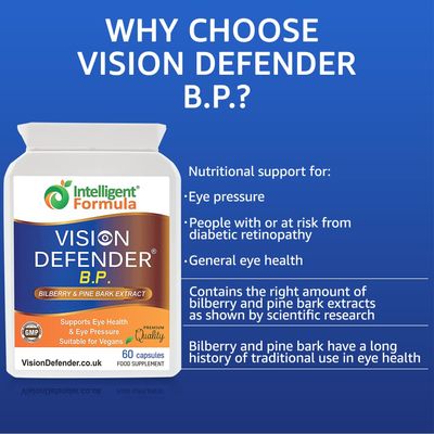Vision Defender BP Eye Supplement: Bilberry and Pine Bark Extracts for Eye Pressure and Eye Health Support (60 Vegan Capsules)