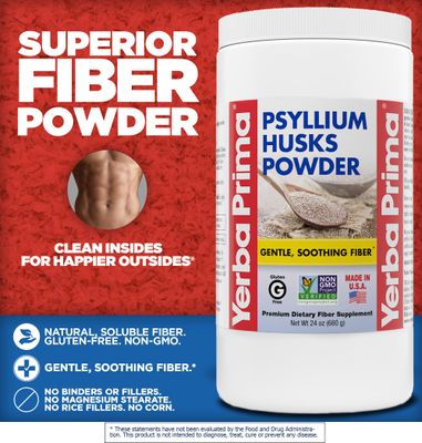 Yerba Prima Psyllium Husk Powder - 24 oz - Fine Ground, Unflavored, Sugar Free - Natural Fiber Supplement - Also for Baking - Contains Both Soluble & Insoluble Bulk for Regularity Support
