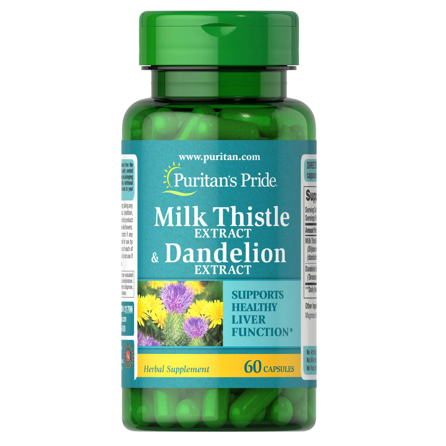 Puritan&#39;s Pride Milk Thistle &amp; Dandelion Extract 60 Count