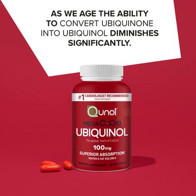 Qunol Ubiquinol CoQ10 100mg Softgels, Qunol Mega Ubiquinol 100mg - Superior Absorption - Active form of Coenzyme Q10 for Heart Health - 2 Month Supply - 60 Count
