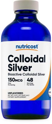 Nutricost Colloidal Silver 8oz 150mcg - Cobalt Blue Glass Bottles, Bio-Active Colloidal Silver