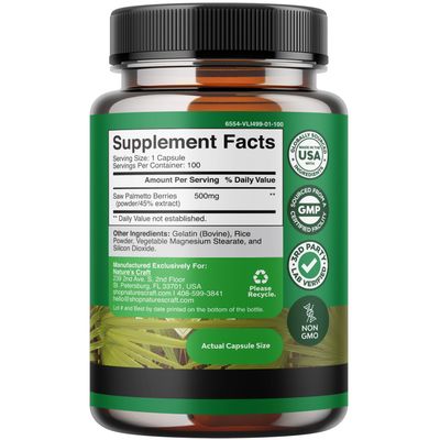 Extra Strength Saw Palmetto Extract - Advanced Herbal Complex for Hair Health and Urinary Support with Plant Sterols &amp; Flavonoids - Potent Herbal Supplement with 500mg per Serving - 100 Capsules