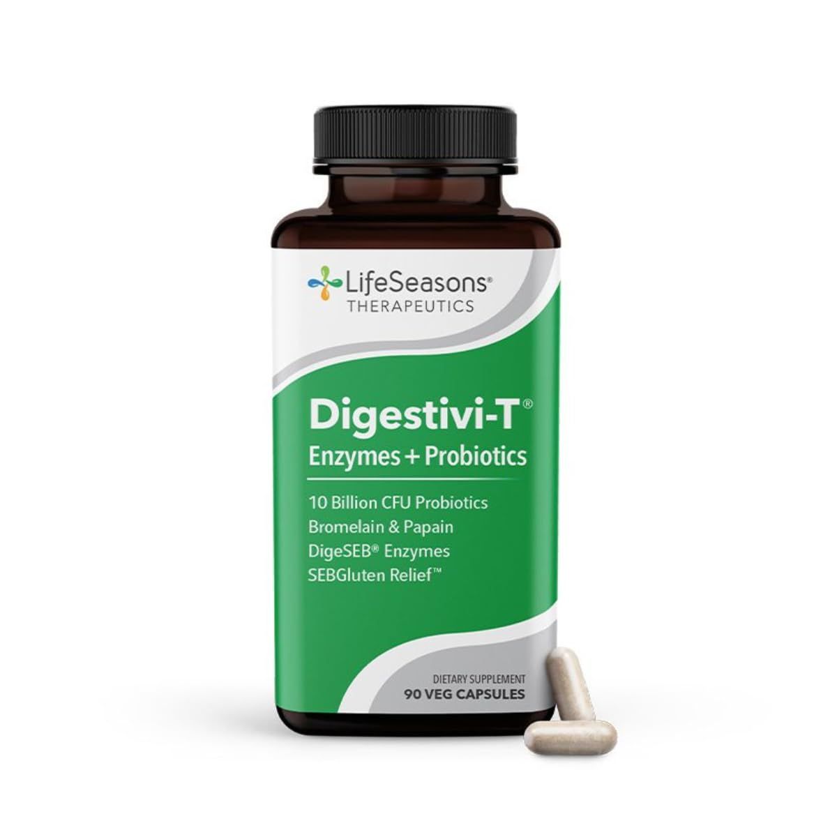 LifeSeasons Digestivi-T - Digestive Enzymes &amp; Probiotic Supplement - Supports Gut Microbiome &amp; Healthy Immune Function - Relieves Bloating &amp; Digestion Discomfort - 90 Capsules