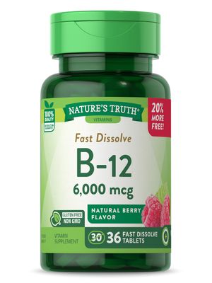 Nature&#39;s Truth B12 Vitamin 6000 mcg | Methylcobalamin | 36 Tablets | Fast Dissolve Natural Berry Flavor | Vegetarian, Non-GMO &amp; Gluten Free
