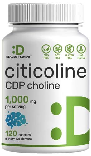 DEAL SUPPLEMENT Citicoline CDP Choline, 1,000mg Per Serving, 120 Capsules - Extra Strength Choline Supplements - Nootropic B Vitamin Properties - Promotes Brain Health, Memory, &amp; Focus - Non-GMO