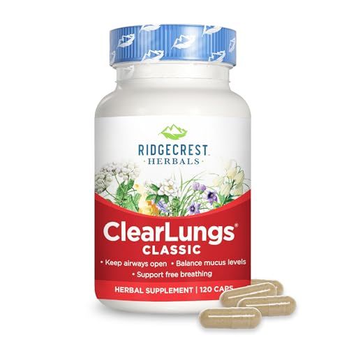 Ridgecrest Herbals ClearLungs Classic, Natural Lung and Nasal Daily Health Supplement for Bronchial, Respiratory, Immune, Sinus, and Mucus Wellness Support, Herbal Formula (120 Caps, 60 Serv)