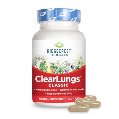 Ridgecrest Herbals ClearLungs Classic, Natural Lung and Nasal Daily Health Supplement for Bronchial, Respiratory, Immune, Sinus, and Mucus Wellness Support, Herbal Formula (120 Caps, 60 Serv)
