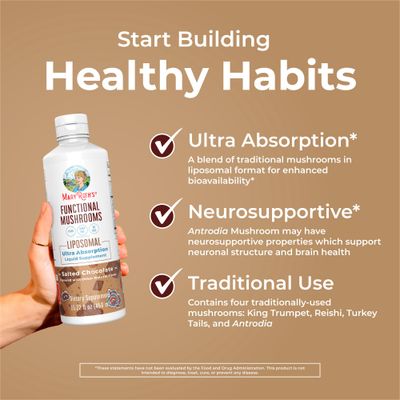 MaryRuth Organics Mushroom, Mushroom Supplement, Mushroom Liquid Vitamin, Reishi Mushroom Supplement for Immune Support, Turkey Tail Vitamin for Stress Relief, Vegan, Non-GMO, Gluten Free, 15.22 Fl Oz