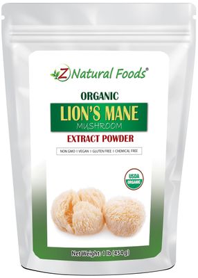 Z Natural Foods Organic Lions Mane Mushroom Extract Powder, Vitamin-Rich Superfood Powder, Perfect for Tea and Smoothies, Non-GMO, Vegan, Gluten-Free, Kosher, 1 lb.