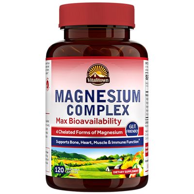 Vitalitown Magnesium Complex Supplement 500mg - Maximized Absorption Chelated Magnesium Glycinate, Malate, Taurate &amp; Citrate - Vegan Non-GMO Magnesium 120 Capsules for Sleep, Muscle, Energy &amp; Heart