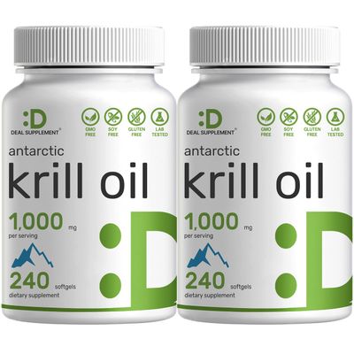 Eagle Shine Vitamins 2 Pack Antarctic Krill Oil, 1,000mg Per Serving, 480 Softgels - Mercury Free, No Fishy Taste - Rich in Omega-3s, EPA, DHA, Astaxanthin, &amp; Phospholipids - Non-GMO, No Gluten