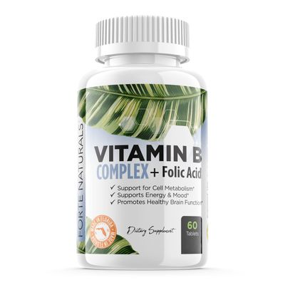 FORTE NATURALS Supplements Biotin Vitamin B Complex Vitamin B12 Energy &amp; Mood Support with Folic Acid Prenatal Postnatal Vitamin B1 thiamin Supplement B2 Vitamin B3 niacin B5 B6 Supplements