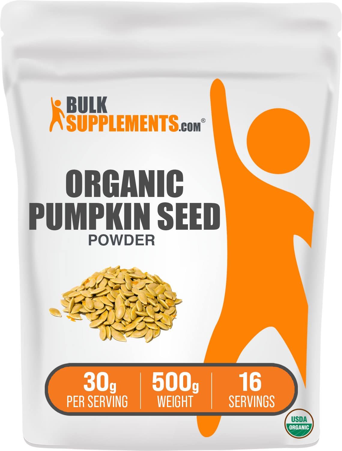 BulkSupplements.com Organic Pumpkin Seed Powder - Pumpkin Supplement, from Organic Pumpkin Seeds, Pumpkin Powder - Vegan &amp; Gluten Free, 30g per Serving, 500g (1.1 lbs) (Pack of 1)