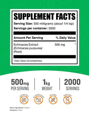 BulkSupplements.com Echinacea Extract Powder - Echinacea Supplement, Herbal Supplement for Immune Support - Vegan & Gluten Free, 500mg per Serving, 1kg (2.2 lbs) (Pack of 1)