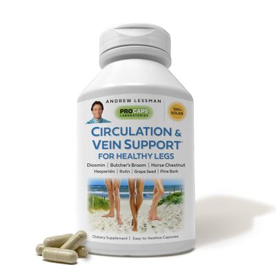 ANDREW LESSMAN Circulation &amp; Vein Support for Healthy Legs 30 Capsules - High Bioactivity Diosmin, Butcher&#39;s Broom, Visibly Reduces Swelling &amp; Discomfort in Feet, Ankles, Calves, Legs