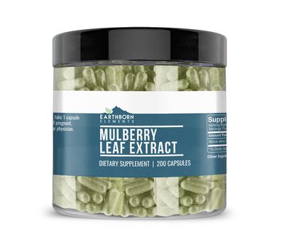 Earthborn Elements White Mulberry Leaf Extract 200 Capsules, Pure &amp; Undiluted, No Additives