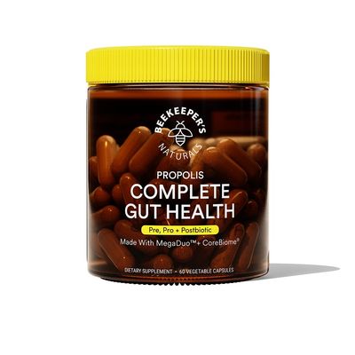Beekeeper&#39;s Naturals Complete Gut Health, 3-in-1 Prebiotic, Postbiotic, Probiotics for Digestive Health &amp; Bloating Relief for Women &amp; Men, Propolis Powered, Gluten-Free Vegan Capsules, 60ct