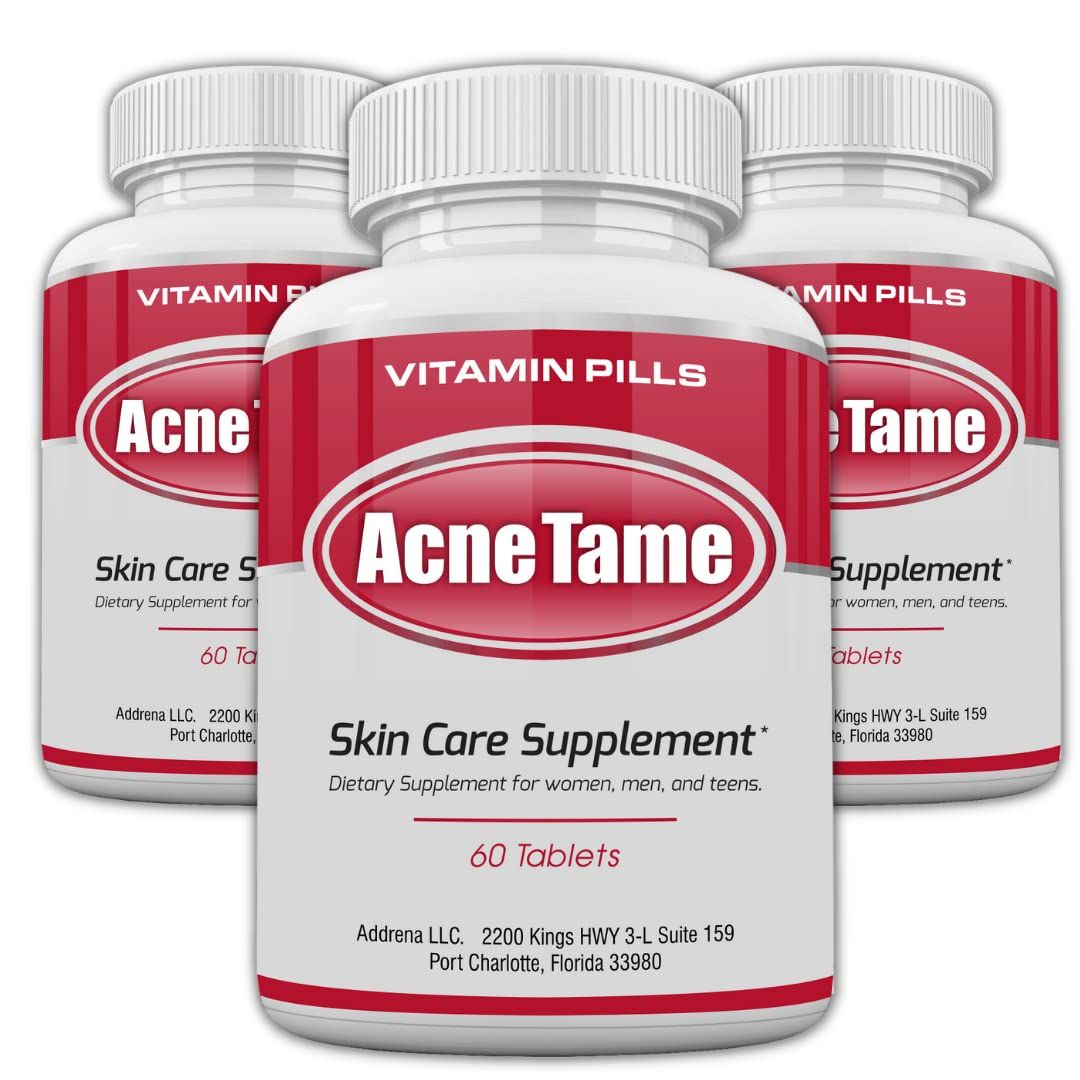 Acnetame Acne Pills- Acne Tame 3 Pack Supplement- Clear Skin Vitamins Pill for Oily Skin Treatment, Hormonal Blemishes, Spots &amp; Cystic Acnes Supplements for Women, Men, Teens &amp; Adults- 180 Tablets