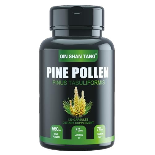 QIN SHAN TANG Pine Pollen Supplement wtih Ginger Root and Vitamin C, 99% Cracked Cell Wall,120 Veggie CapsulesFocusImmune Improve