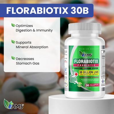 America Medic &amp; Science Florabiotix Probiotic (30 Capsules) | Dietary Supplement for Men and Women| 30 Billion Live Cultures | 10 Probiotic Strains | Supports Digestive and Immune Health