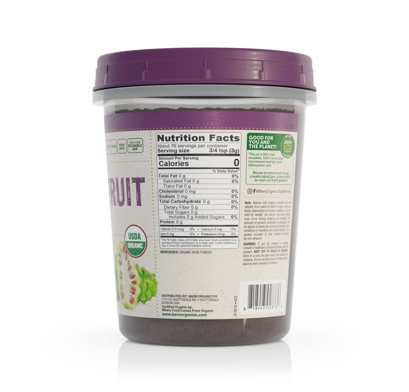 BareOrganics Noni Fruit Powder, 8 Ounce