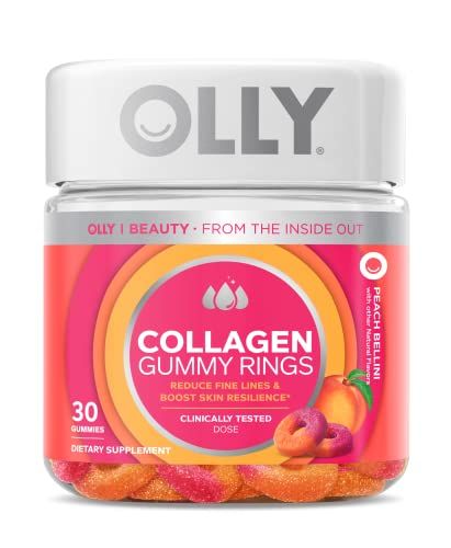 OLLY Collagen Gummy Rings, Supports Skin Elasticity and Firmness, 2.5g Collagen, Clinically-Tested, Peach, 15 Day Supply - 30 Count