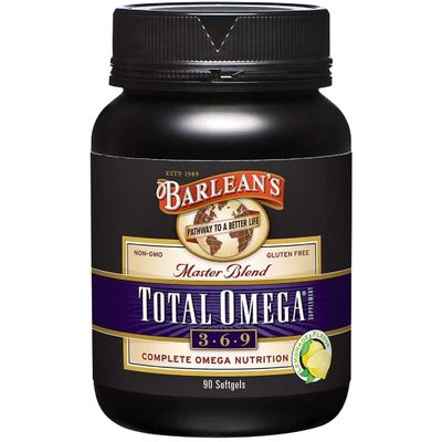 Barlean&#39;s Total Omega 3 6 9 Softgels, Blended Fish Oil Supplement with Borage and Flaxseed Oil, 1,000 mg Omegas ALA, EPA, DHA and GLA for Joint Support Supplements and Heart Health, 90 Count
