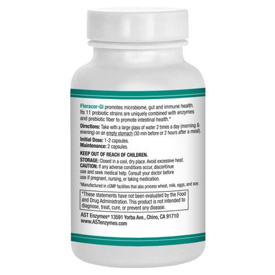 Floracor - Supports Gut &amp; Intestinal Health - Premium Probiotic, Prebiotic and Enzyme Formula - 60 Vegetarian Capsules