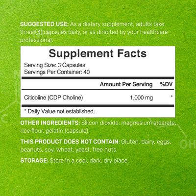 DEAL SUPPLEMENT Citicoline CDP Choline, 1,000mg Per Serving, 120 Capsules - Extra Strength Choline Supplements - Nootropic B Vitamin Properties - Promotes Brain Health, Memory, & Focus - Non-GMO