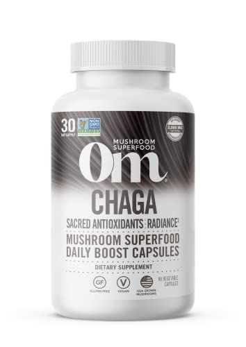 Om Mushroom Superfood Chaga Mushroom Capsules Superfood Supplement, 90 Count, 30 Days, US Grown, Sacred Antioxidants &amp; Immune Support, Superfood Mushroom Supplement
