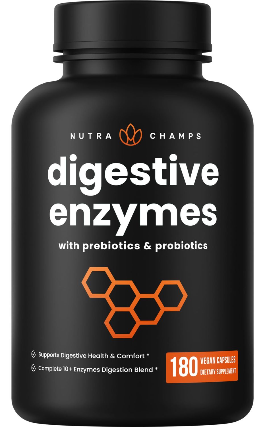 NutraChamps Digestive Enzymes with Probiotics and Prebiotics for Women &amp; Men - 180 Vegan Capsules with Bromelain for Bloating &amp; Optimal Gut Health