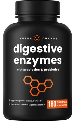 NutraChamps Digestive Enzymes with Probiotics and Prebiotics for Women &amp; Men - 180 Vegan Capsules with Bromelain for Bloating &amp; Optimal Gut Health