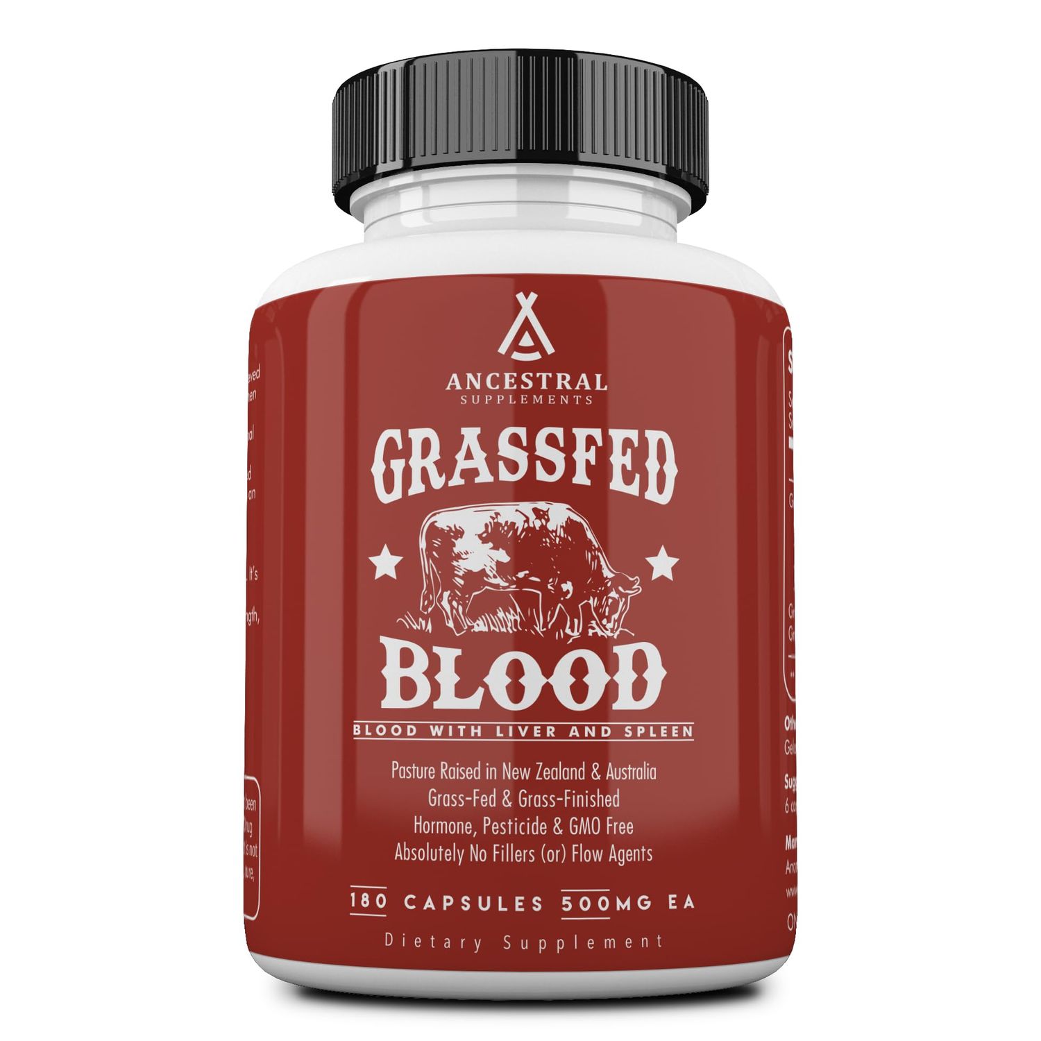 Ancestral Supplements Grass Fed Blood is Blood, Liver &amp; Spleen Formula, 500mg, Grass Fed Beef Supplement, Red &amp; White Blood Cell Formation, Immune and Heart Health Support, Non GMO, 180 Capsules