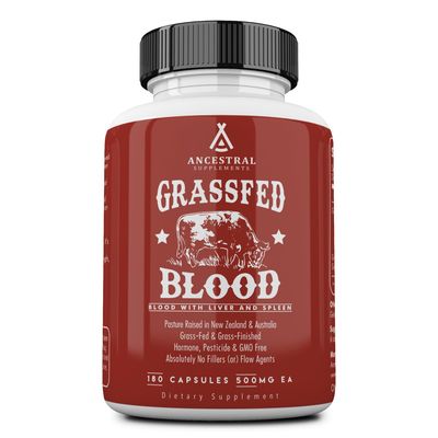 Ancestral Supplements Grass Fed Blood is Blood, Liver &amp; Spleen Formula, 500mg, Grass Fed Beef Supplement, Red &amp; White Blood Cell Formation, Immune and Heart Health Support, Non GMO, 180 Capsules