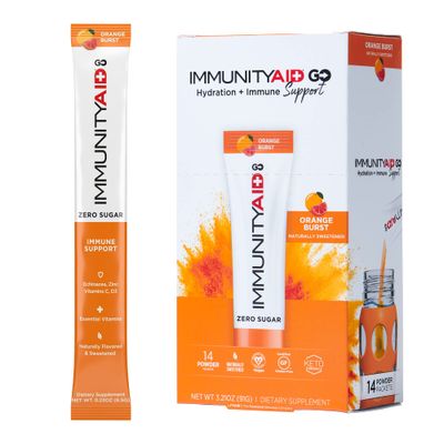 LIFEAID IMMUNITYAID GO! Zero Sugar Immunity + Hydration Packet, Vitamin C, Echinacea, Zinc, Astragalus Root, Keto-friendly, Vegan &amp; Gluten-Free, 5 calories, Naturally Sweetened, No Caffeine, 14 Pack