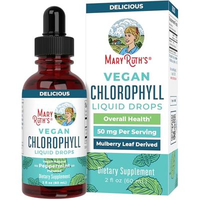 MaryRuth Organics Chlorophyll Liquid Drops, Clean Label Project Certified, Vegan, Non-Diluted Liquid Chlorophyll| Mulberry Derived Supplement for Ages 14+, Non-GMO, Delicious Minty Flavor, 2 Fl Oz