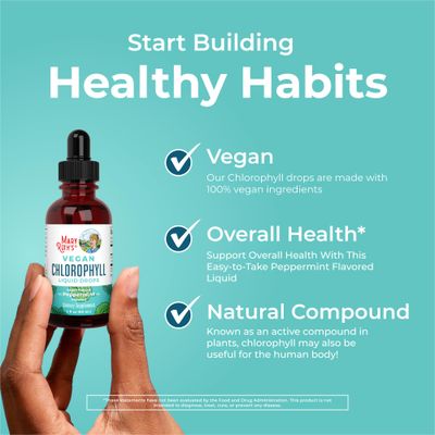 MaryRuth Organics Chlorophyll Liquid Drops, Clean Label Project Certified, Vegan, Non-Diluted Liquid Chlorophyll| Mulberry Derived Supplement for Ages 14+, Non-GMO, Delicious Minty Flavor, 2 Fl Oz